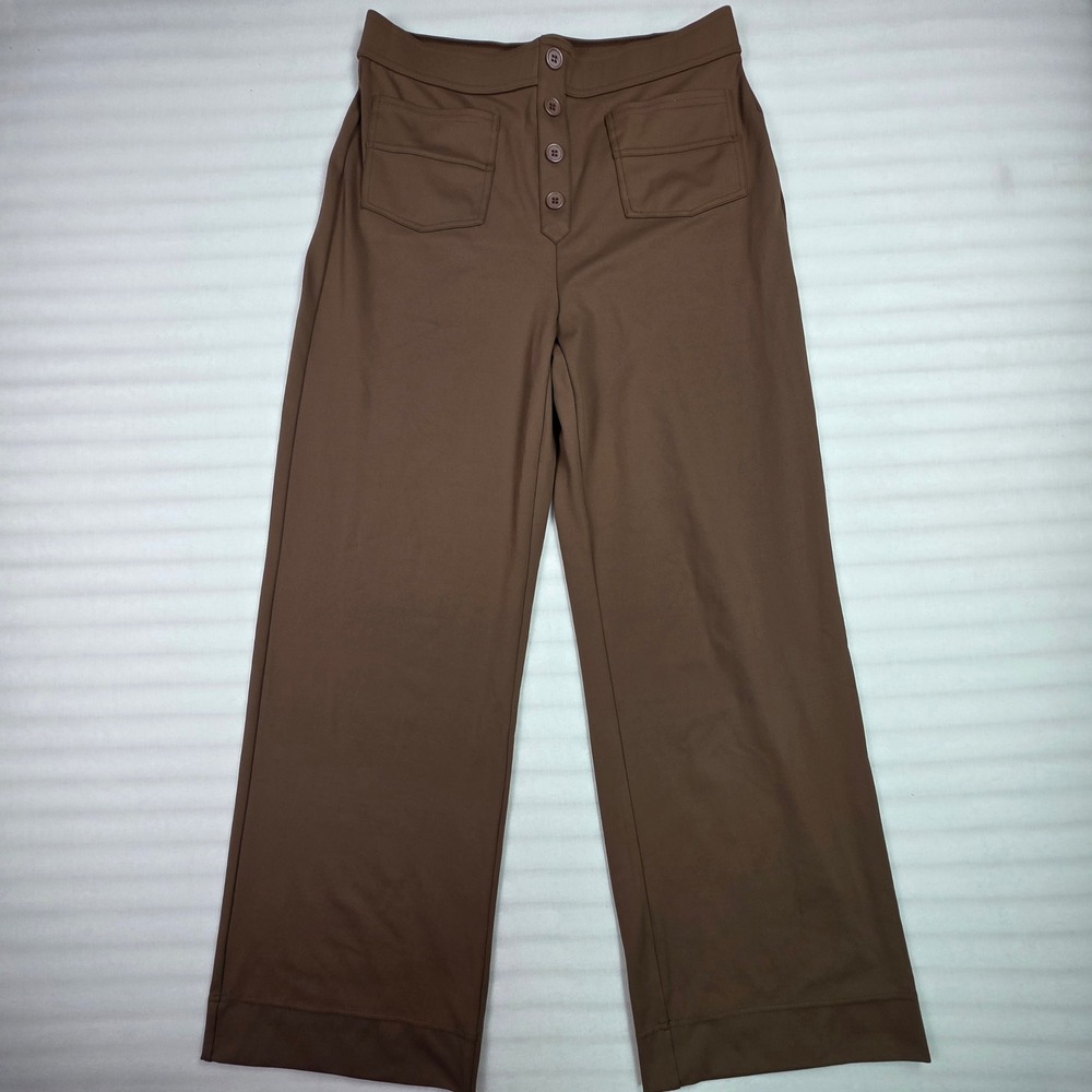 Halara Brown High Waisted Wide Leg Button Front Patch Pocket Pants Large Regular